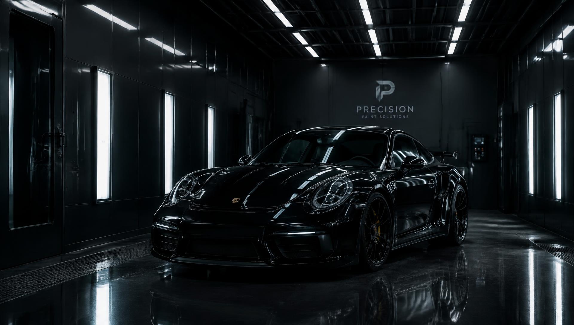Voiture dans une cabine de peinture professionnelle